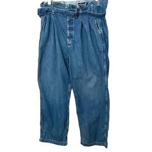 POLO RALPH LAUREN "PAPERBAG" JEANS, WOMENS, 32R, WIDE LEG, HIGH-RISE, BELT